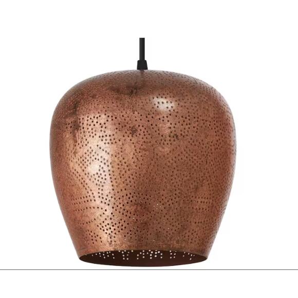 Corbeau 8in Distressed Copper-Colored Metal Pendant Light Punched - Picture 2 of 6